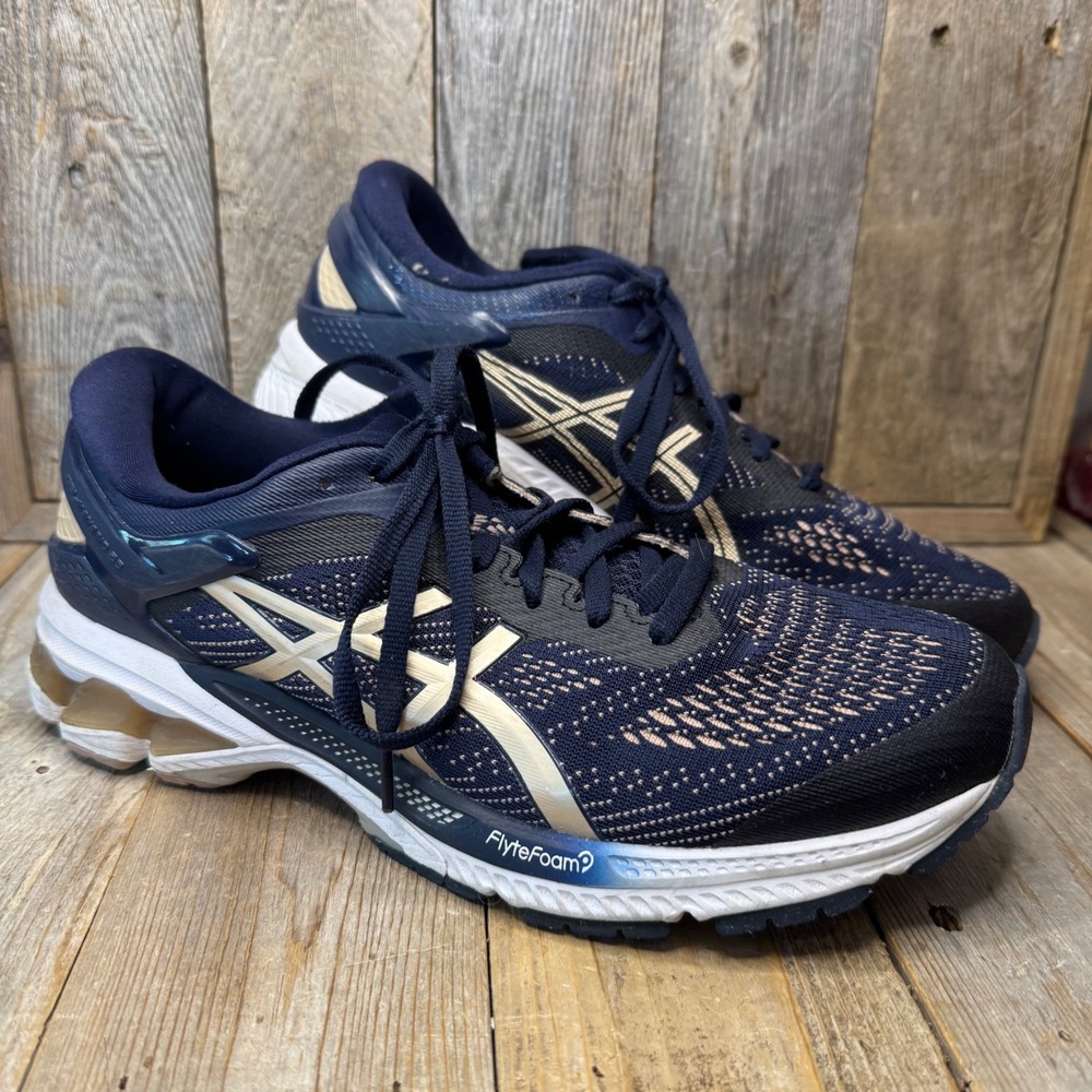 ASICS Gel-Kayano 26 Womens Running Shoes Navy Gold 1012A457 Size 10*